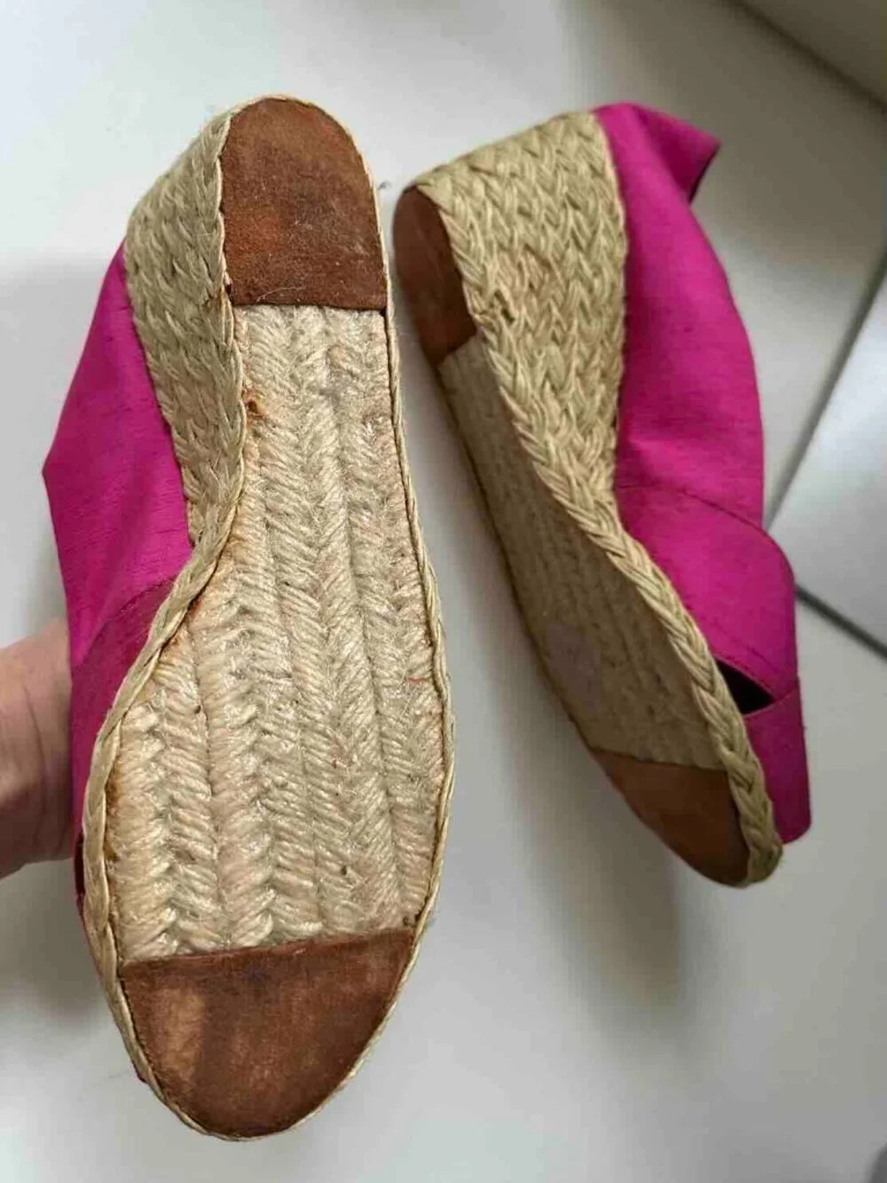 Unworn Ralph Lauren Espadrille Wedges Fuchsia HotPink 9B Satin Platform Sandals